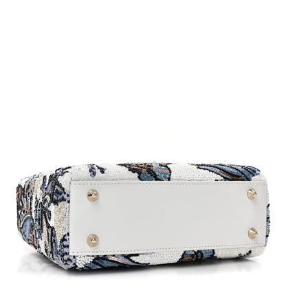 Christian Dior Calfskin Toile De Jouy Beaded Sequin Embroidered Small Mexico Lady Dior White Pastel Midnight Blue 4 of 9