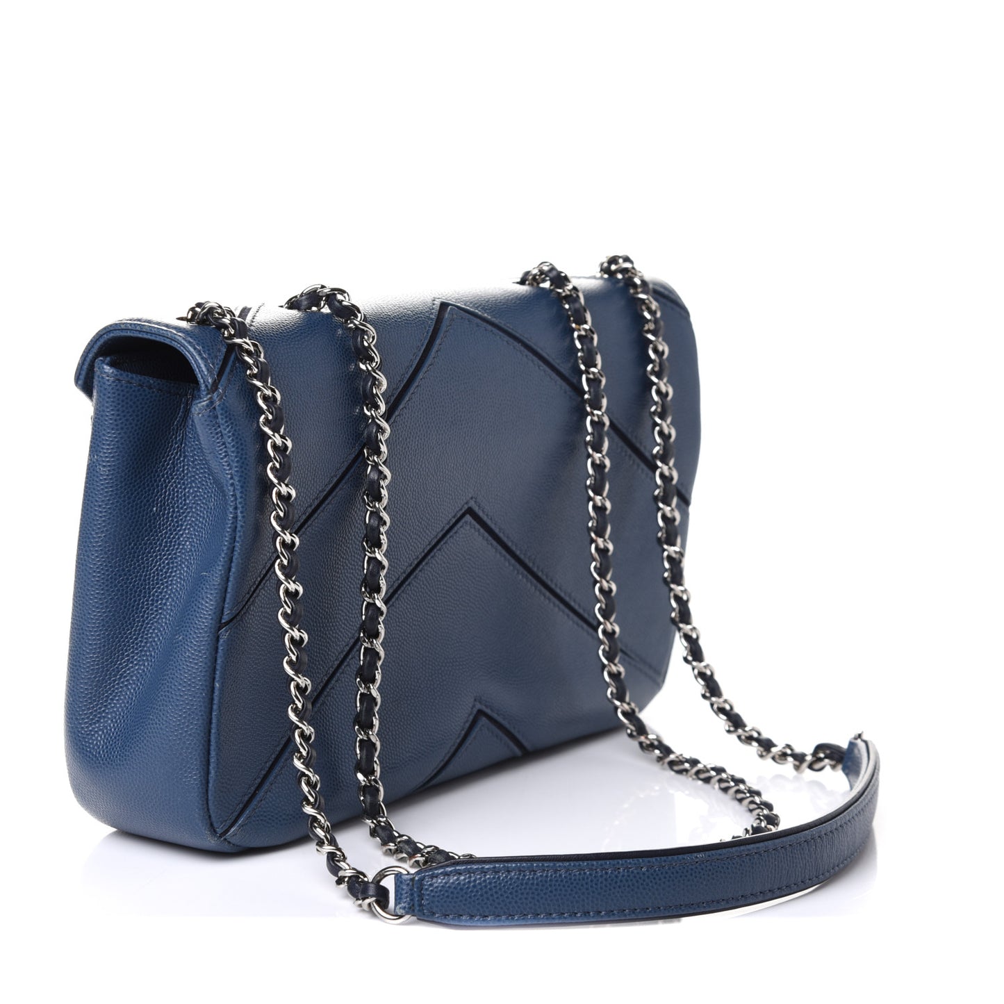 Caviar Macro Chevron Single Flap Blue