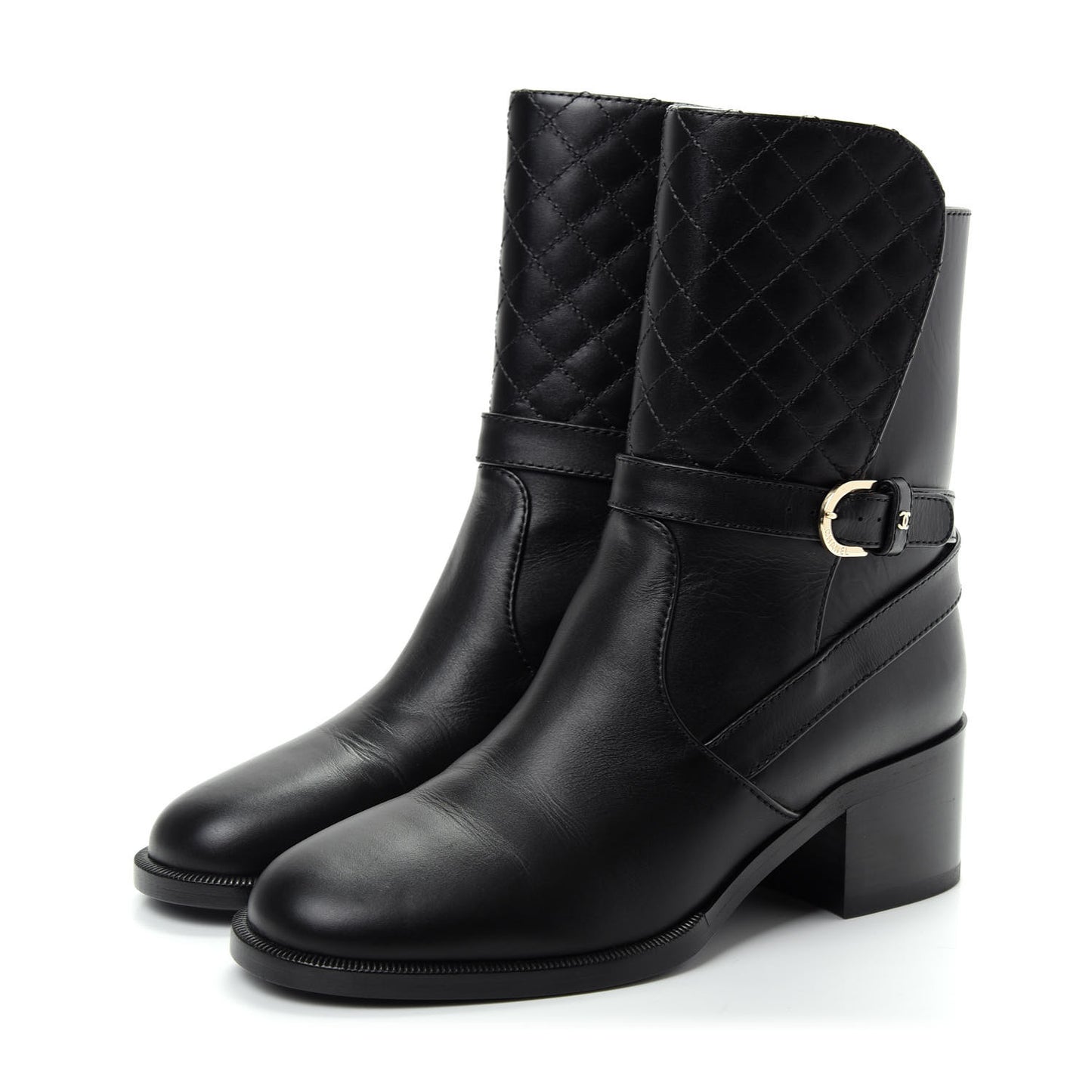 Calfskin Quilted CC Boots 36.5 Black