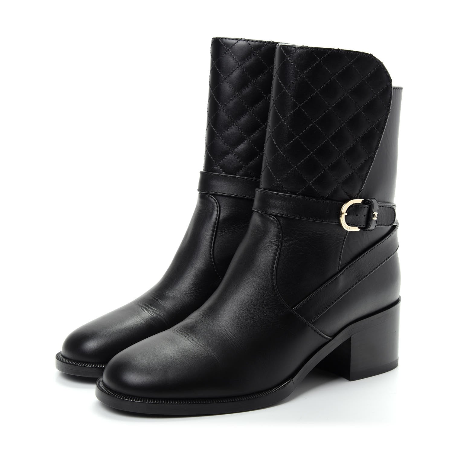 Chanel Calfskin Quilted CC Boots 36.5 Black 3 of 10