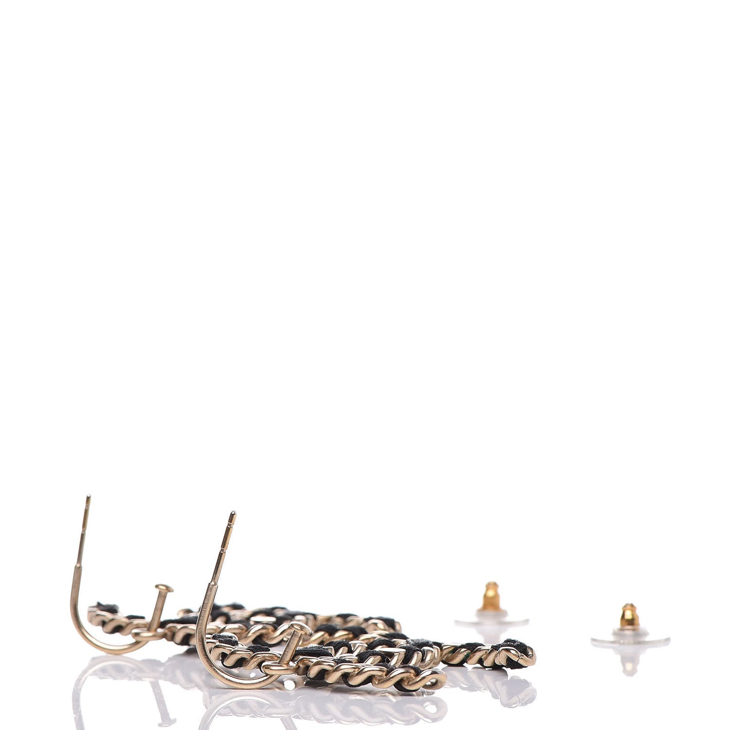 Satin CC Chain Earrings Light Gold Blac Light Gold Black