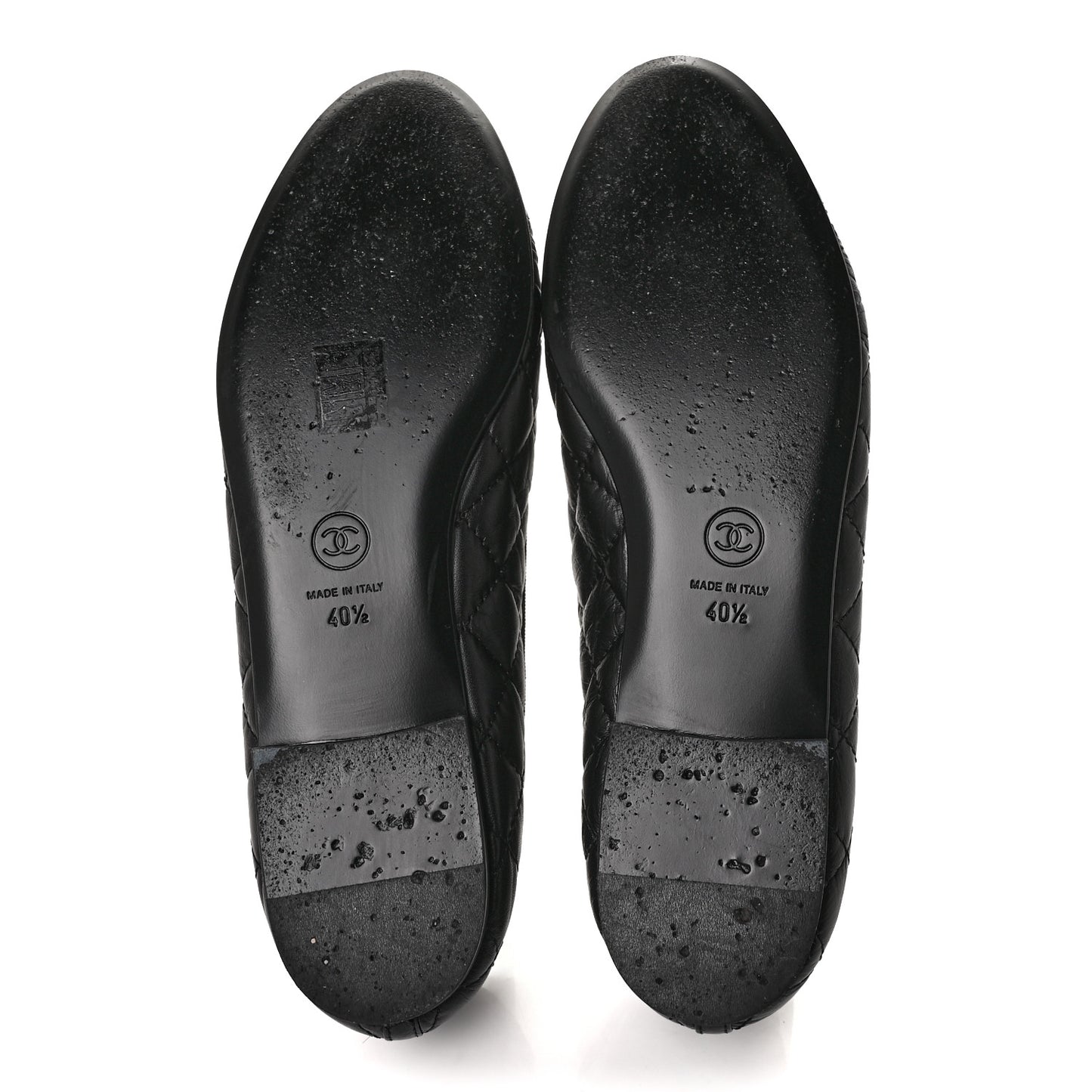Aged Calfskin Quilted Cap Toe Ballerina Flats 40.5 Black