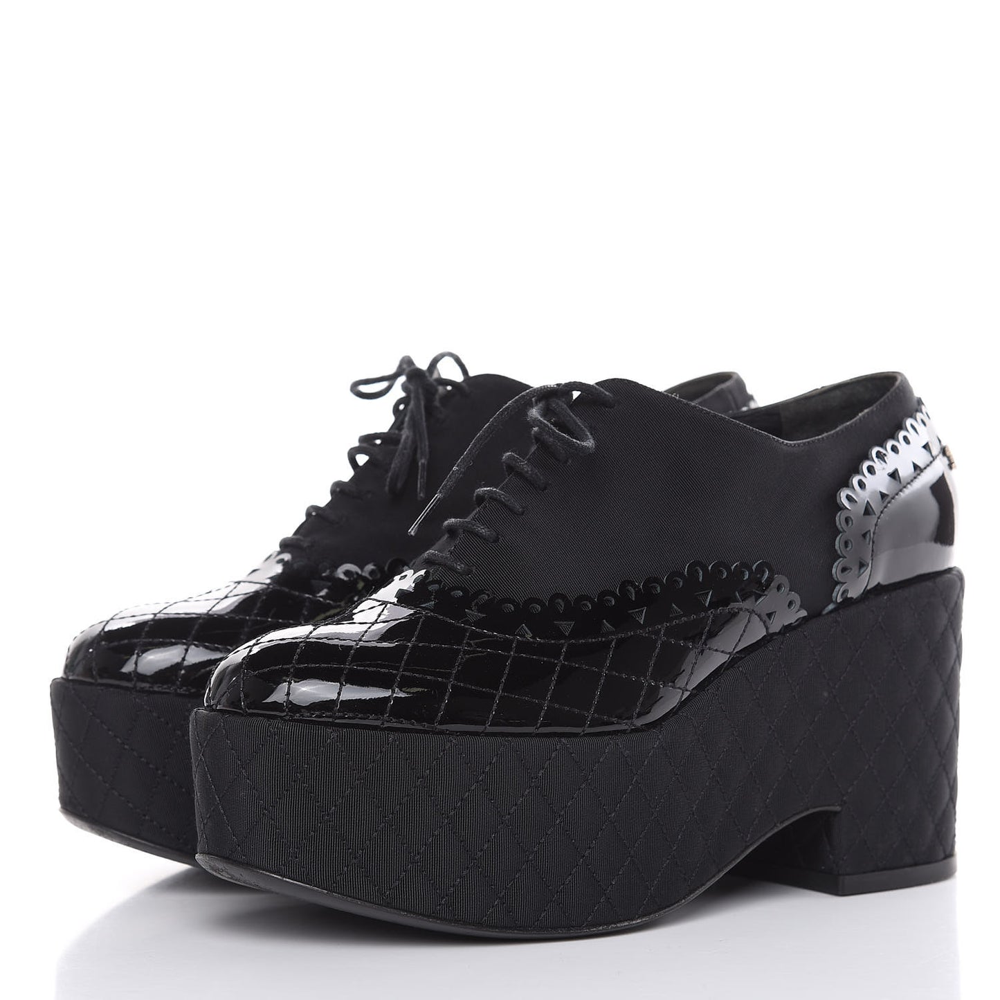 Patent Calfskin Quilted Lace Up Platform Oxford 38.5 Black