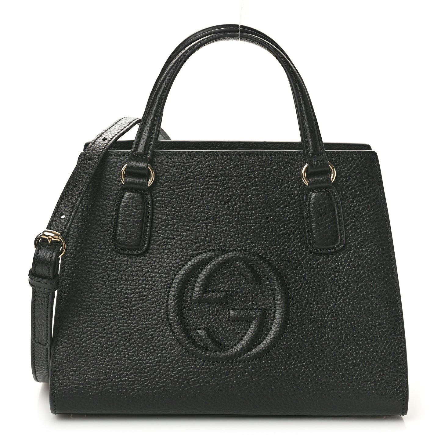 Pebbled Calfskin Medium Soho Top Handle Satchel Black