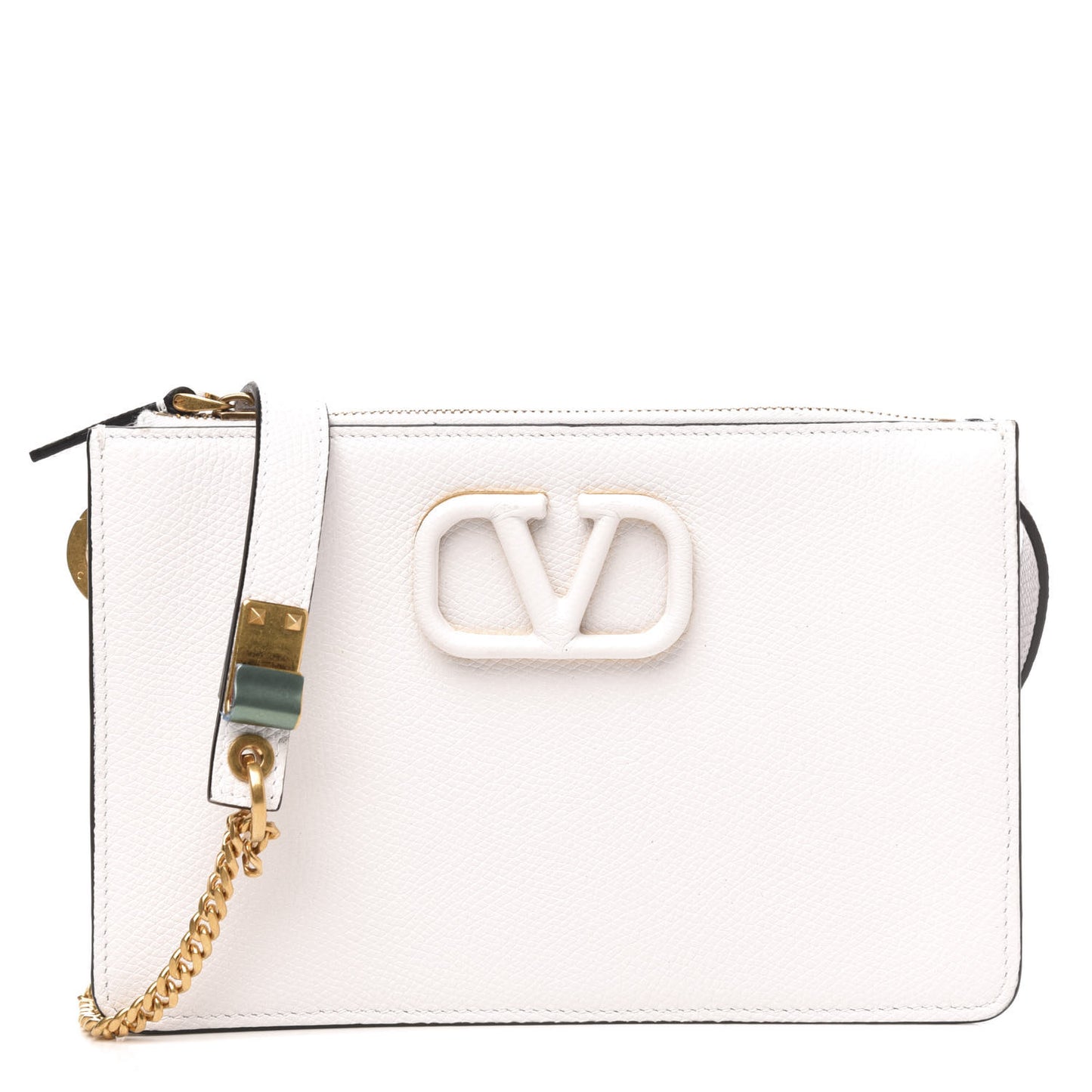 Grainy Calfskin VSling Pouch With Strap Optic White