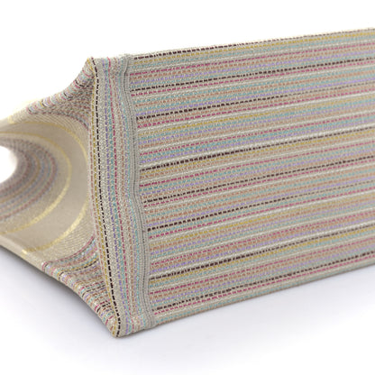 Christian Dior Canvas Embroidered Medium Stripes Book Tote Beige Multicolor 8 of 9