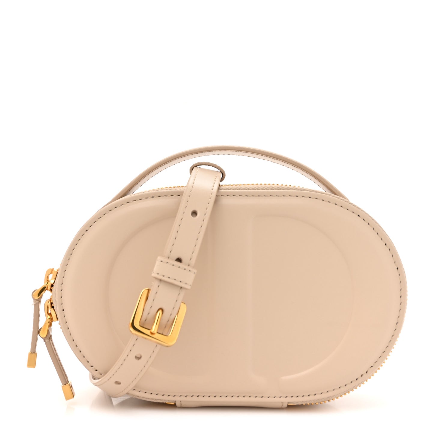 Calfskin CD Signature Oval Crossbody Camera Bag Caramel Beige