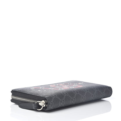 Gucci GG Supreme Monogram Kingsnake Zip Around Wallet Black Grey 4 of 6