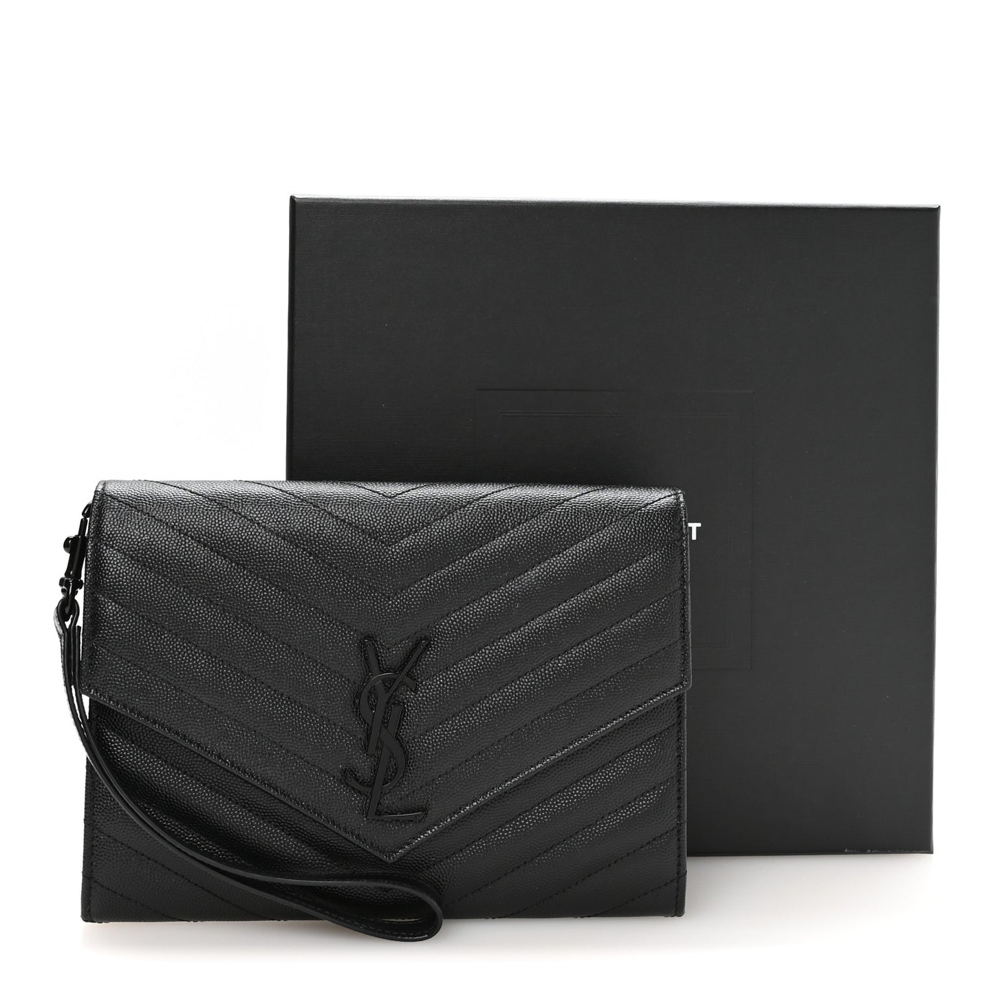 Grain De Poudre Matelasse Chevron Monogram Monochrome Envelope Clutch Black