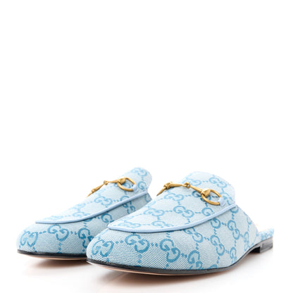Gucci Canvas GG Monogram Nappa Womens Princetown Slippers 38.5 Porcelain Light Blue Dark Porcelain Light Blue 3 of 9