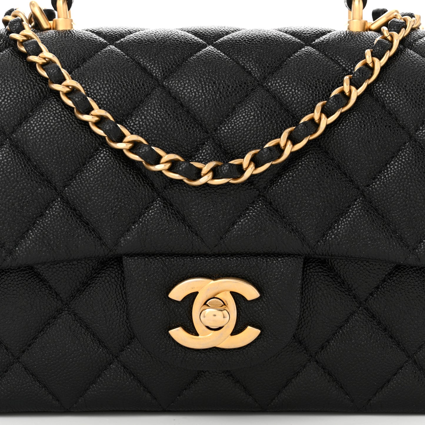Caviar Quilted Mini Top Handle Rectangular Flap Black