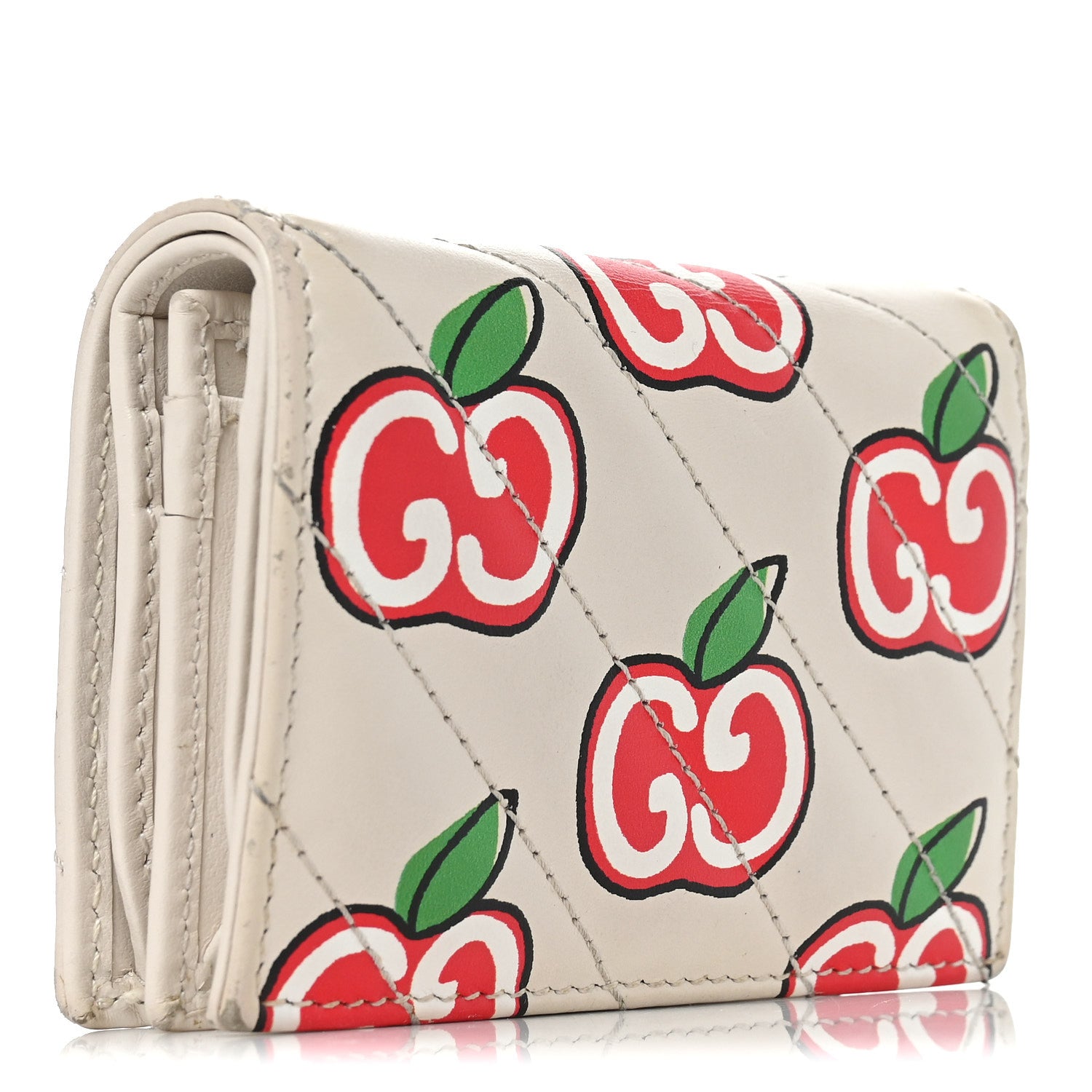 Gucci Calfskin Matelasse Diagonal GG Apple GG Marmont Card Case Wallet Ivory 3 of 10