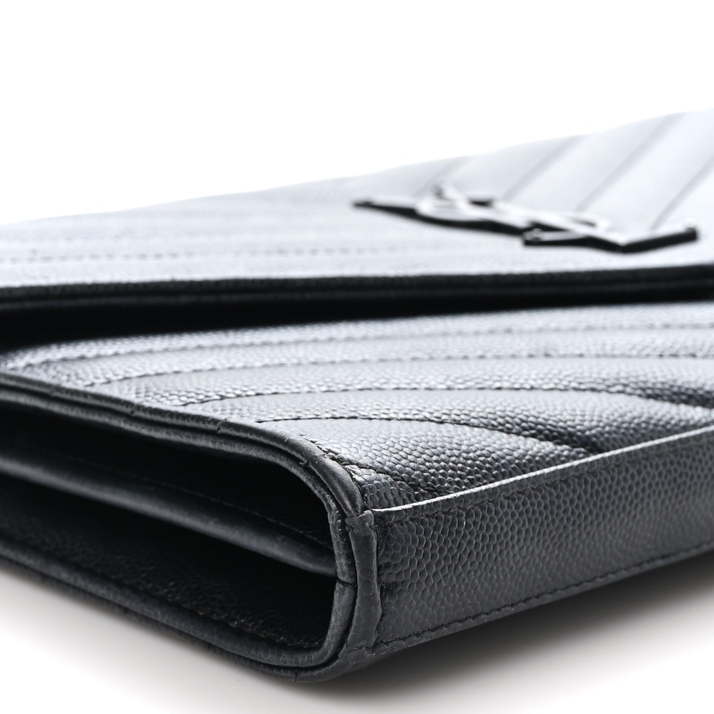 Grain De Poudre Matelasse Chevron Monogram Monochrome Chain Wallet Black