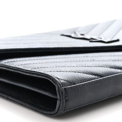 Saint Laurent Grain De Poudre Matelasse Chevron Monogram Monochrome Chain Wallet Black 8 of 9