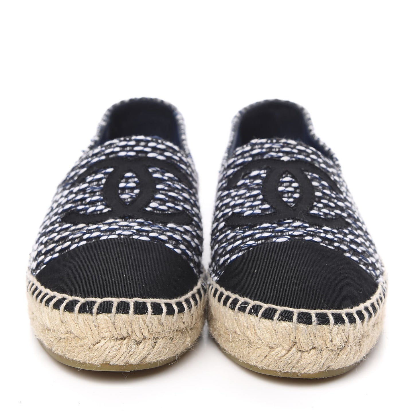 Tweed Grosgrain CC Espadrilles 37 Black Navy White