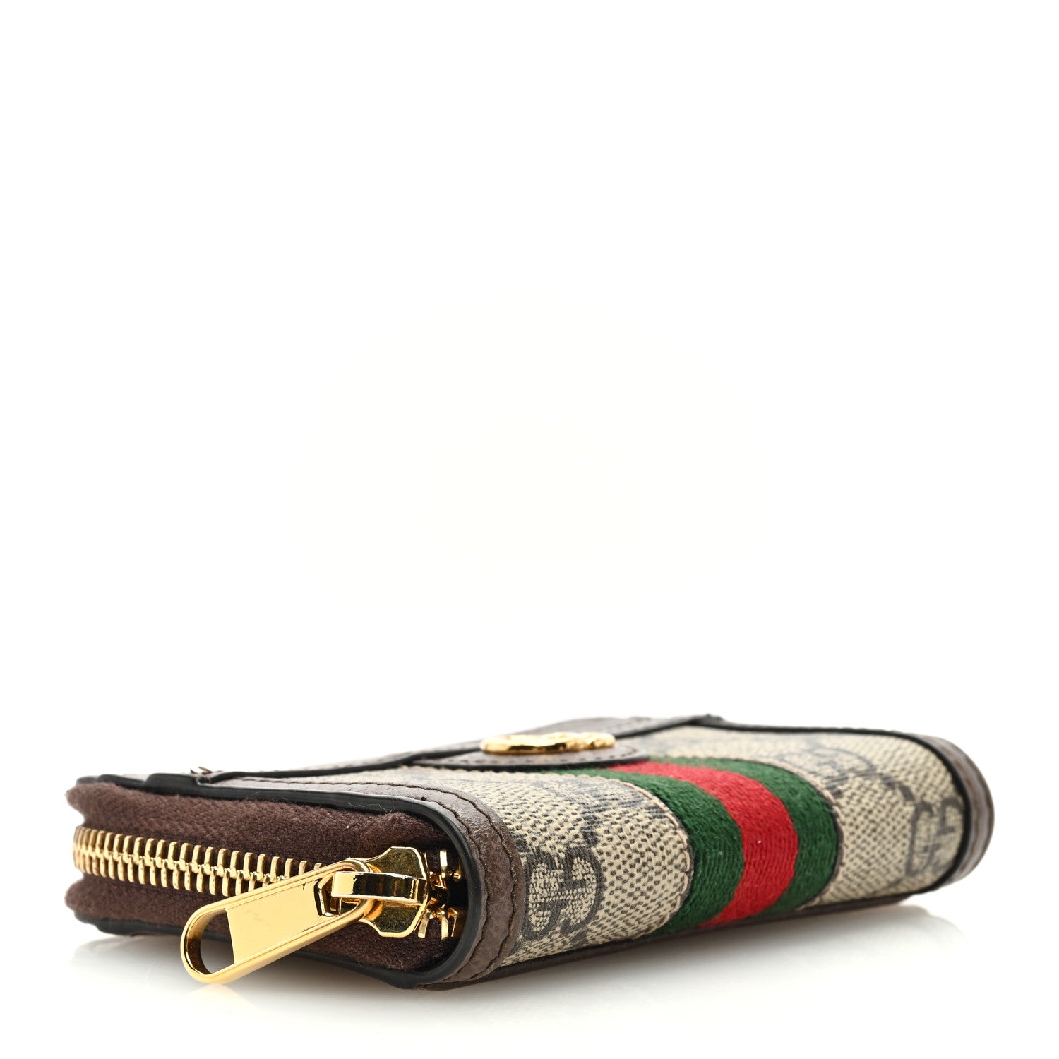 Gucci GG Supreme Monogram Textured Dollar Calfskin Web Ophidia Zip Around Card Case Wallet Beige Ebony New Acero 4 of 6