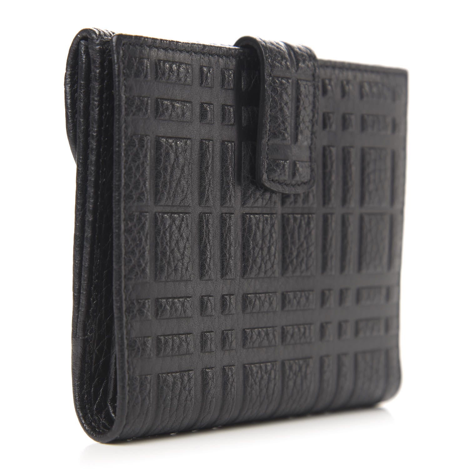 Burberry Signature Grain Calfskin Check Embossed Compact Wallet Black 3 of 6