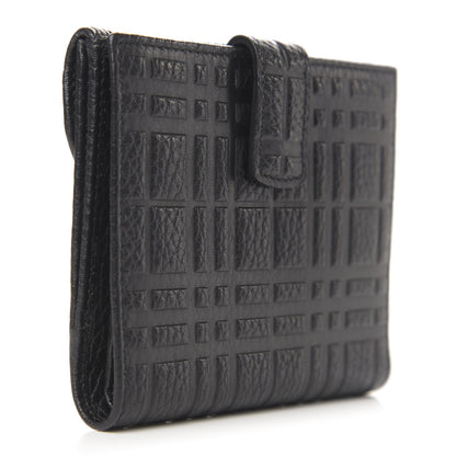 Burberry Signature Grain Calfskin Check Embossed Compact Wallet Black 3 of 6