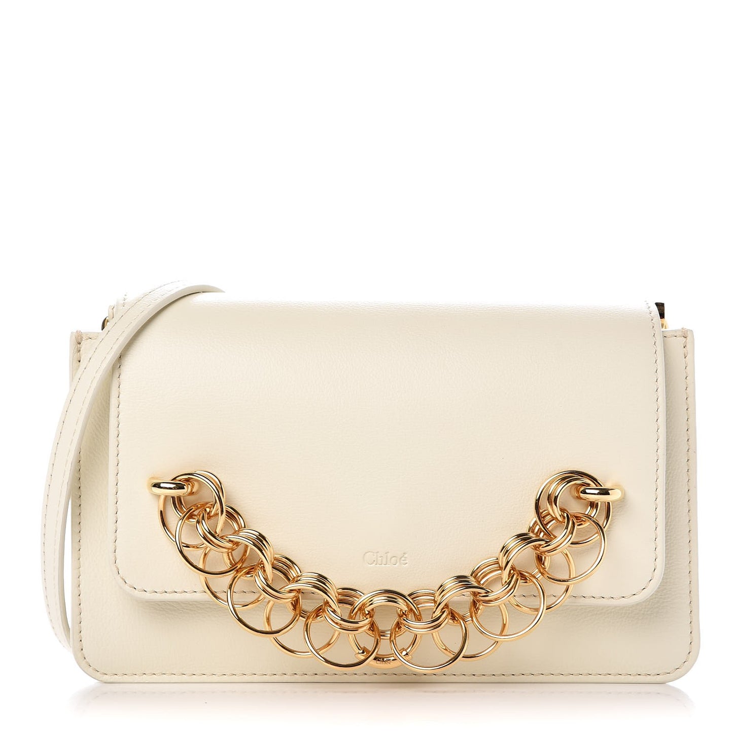 Calfskin Drew Bijou Clutch Natural White