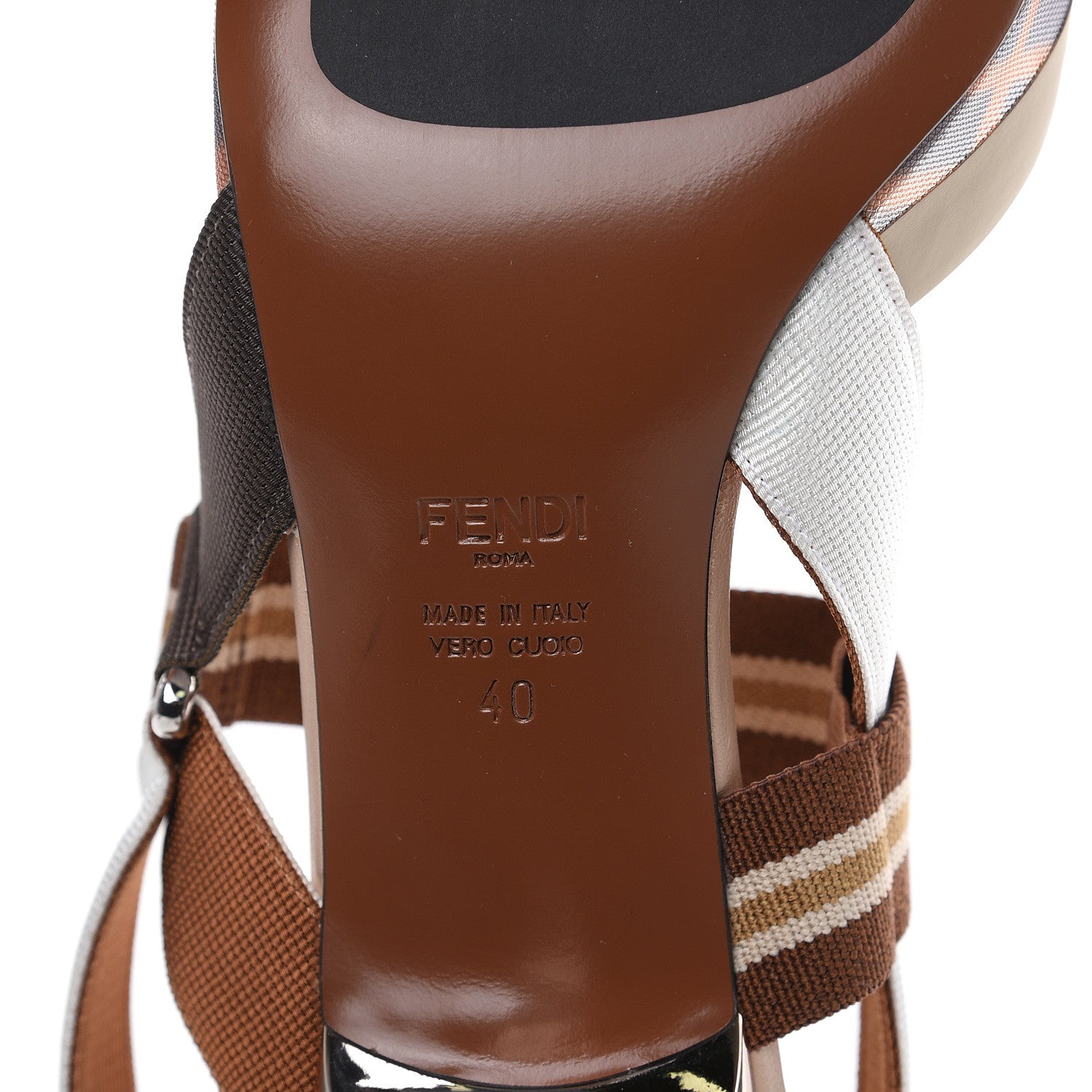 Fendi Technical Mesh FF Colibri 55mm Slingback Pumps 40 Tobacco Moro Camelia Beige Caramello 7 of 7