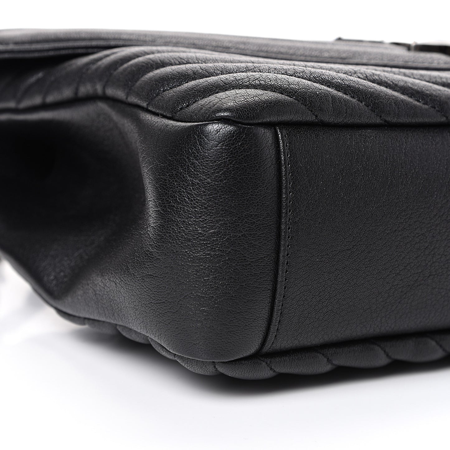 Sheepskin Matelasse Chevron Monogram Large College Satchel Black