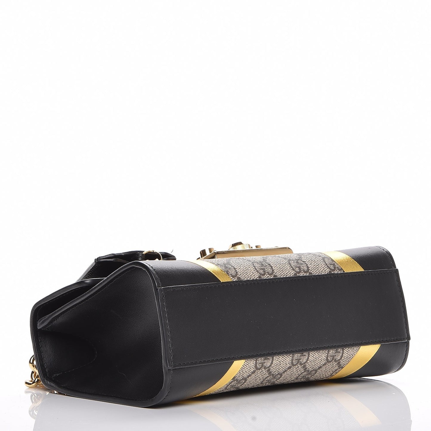 Calfskin GG Supreme Monogram Small Padlock Shoulder Bag Black Gold