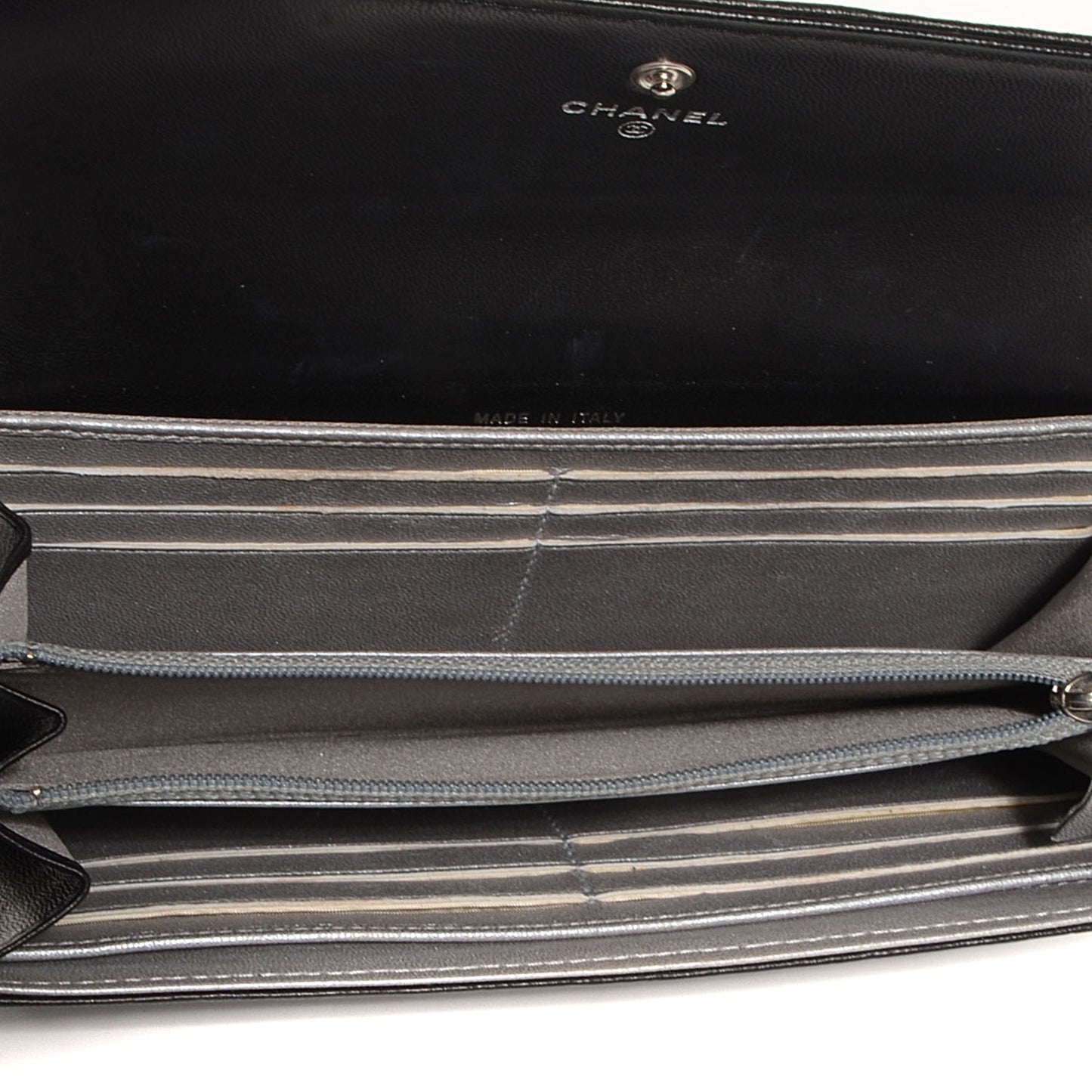 Lambskin Embossed Camellia Large Gusset Flap Wallet Black