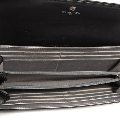 Chanel Lambskin Embossed Camellia Large Gusset Flap Wallet Black 6 of 9