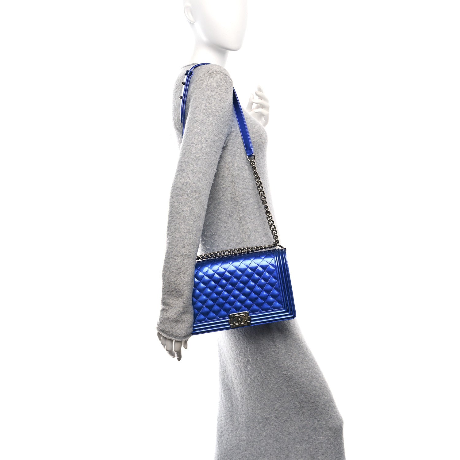Chanel Metallic Patent Quilted New Medium Boy Flap Blue 2 of 10