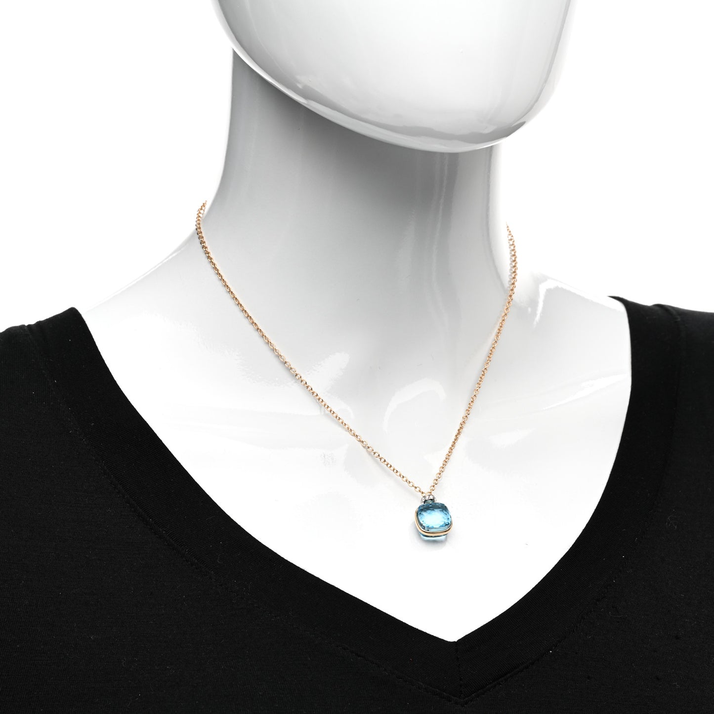 18K Rose Gold Diamond Blue Topaz Nudo Pendant Necklace