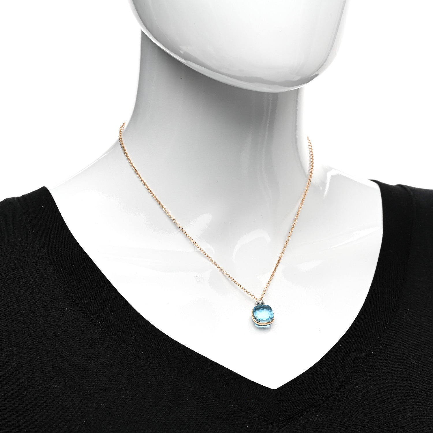 Pomellato 18K Rose Gold Diamond Blue Topaz Nudo Pendant Necklace 2 of 4