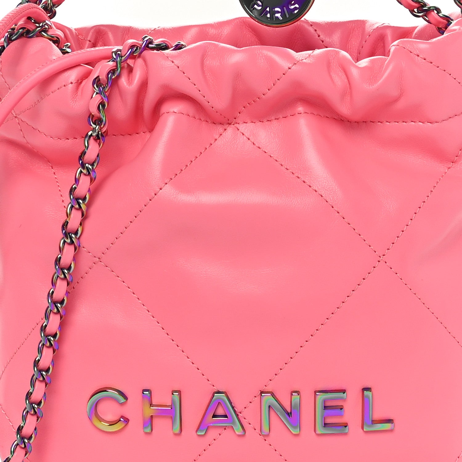 Chanel Shiny Calfskin Quilted Rainbow Metal Mini Chanel 22 Coral Pink 8 of 10