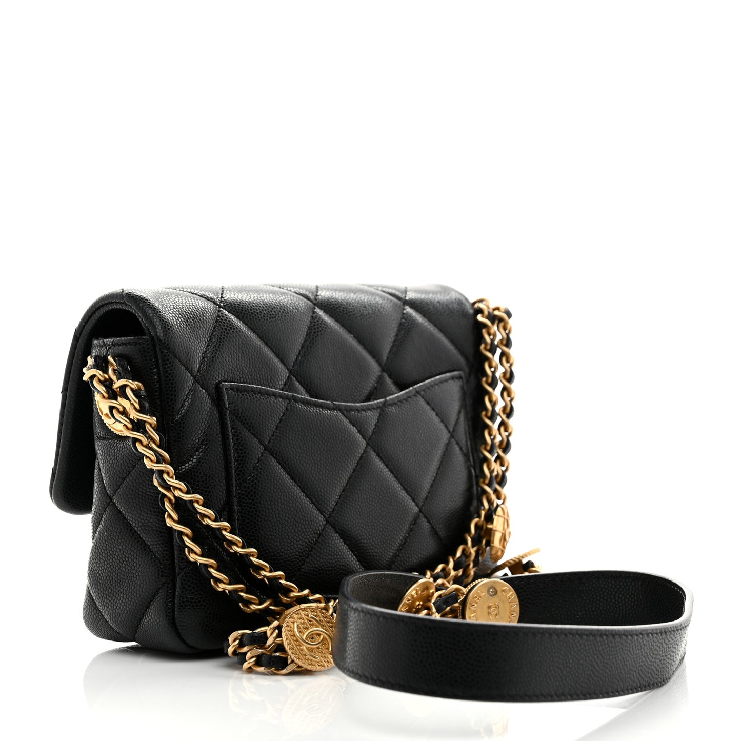 Caviar Quilted Mini Twist Your Buttons Flap Black