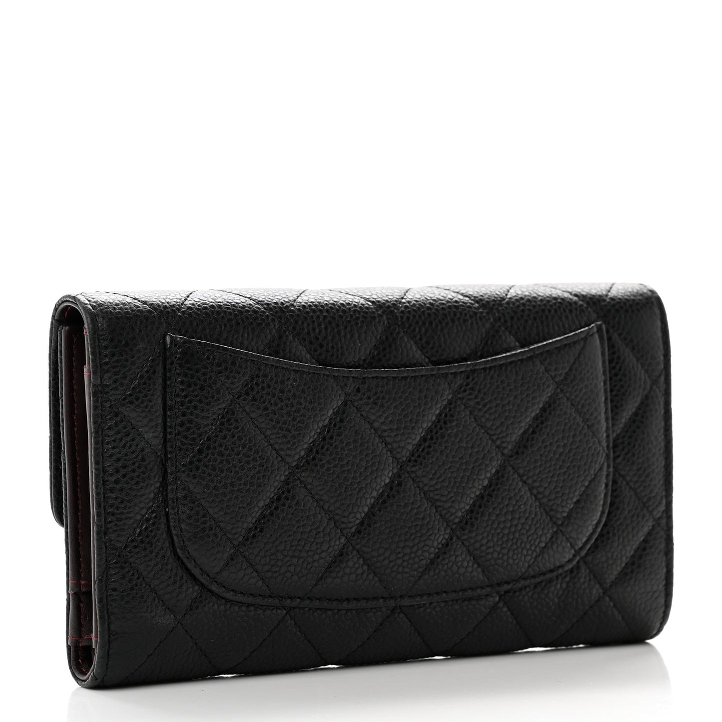 Caviar Quilted Large Gusset Flap Wallet Black