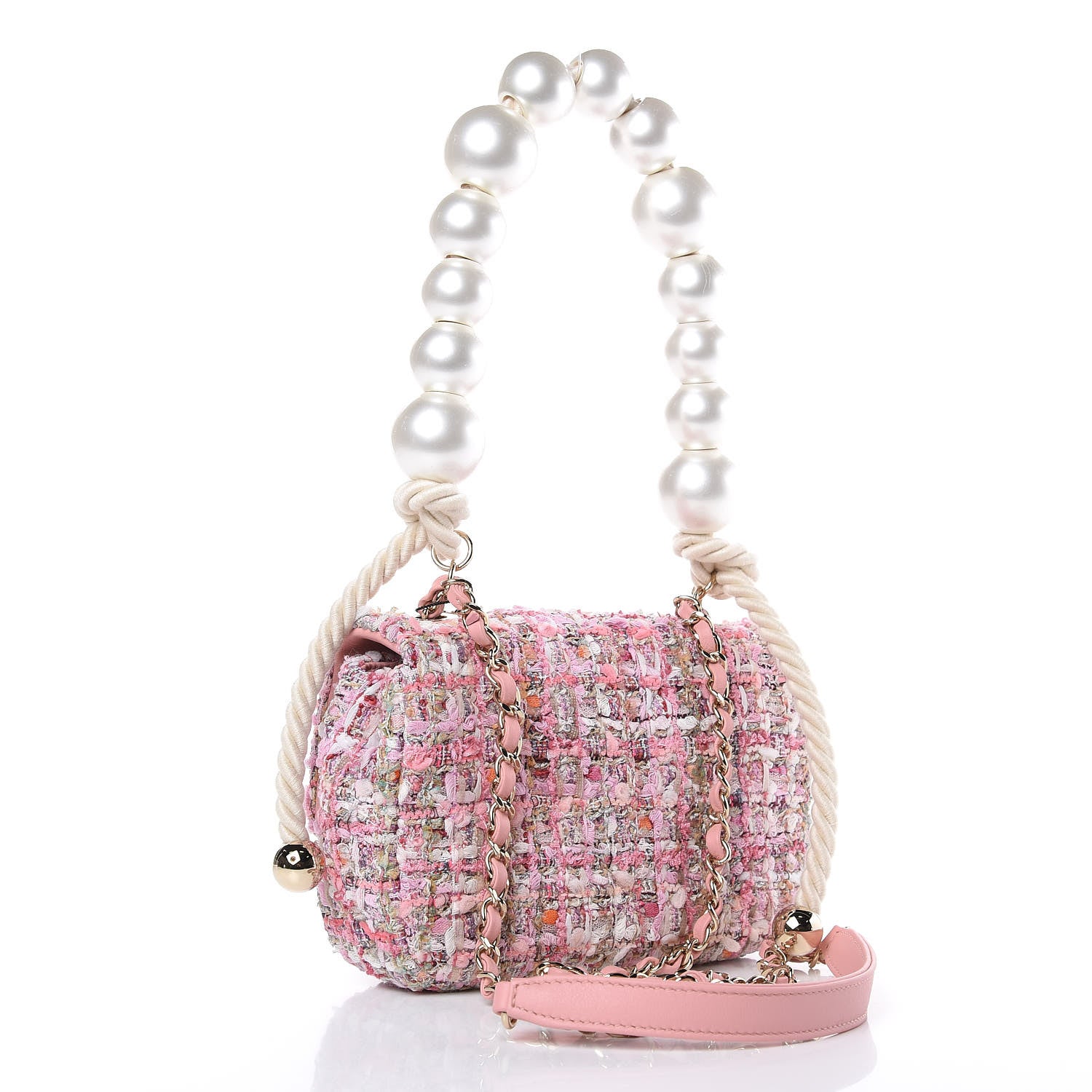 Chanel Tweed Mini Pearl Handle Flap Pink Beige Orange Ecru 3 of 9