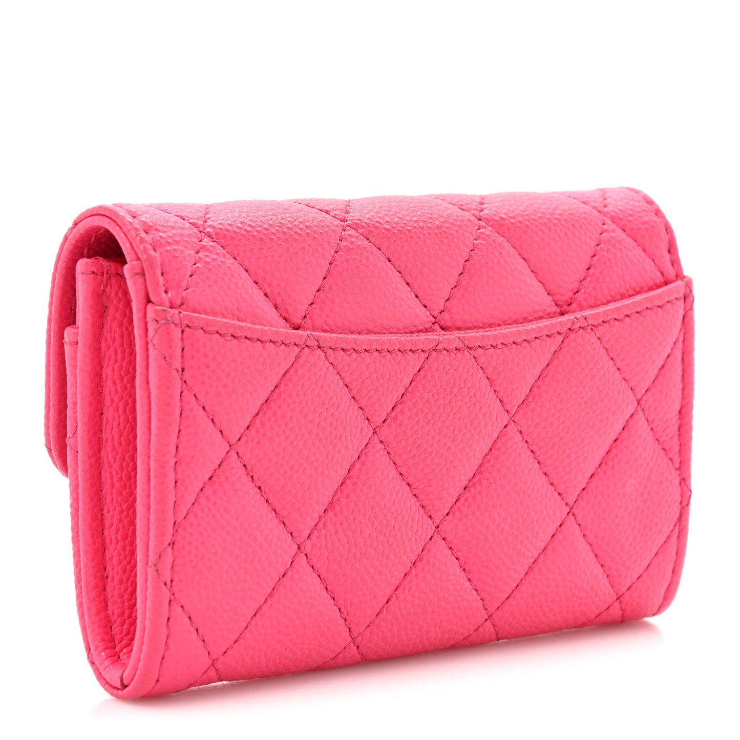 Caviar Quilted Flap Card Holder Wallet Fuchsia