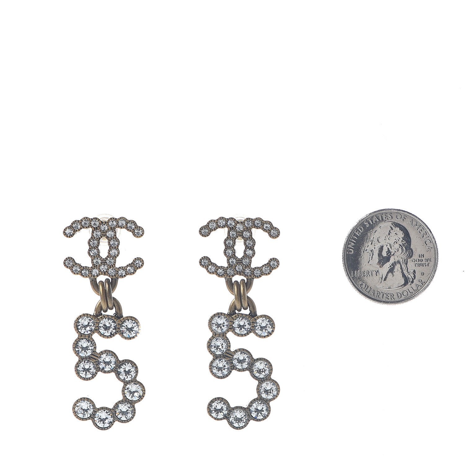 Chanel Metal Crystal City of Lights No 5 Drop Earrings Gold 2 of 5
