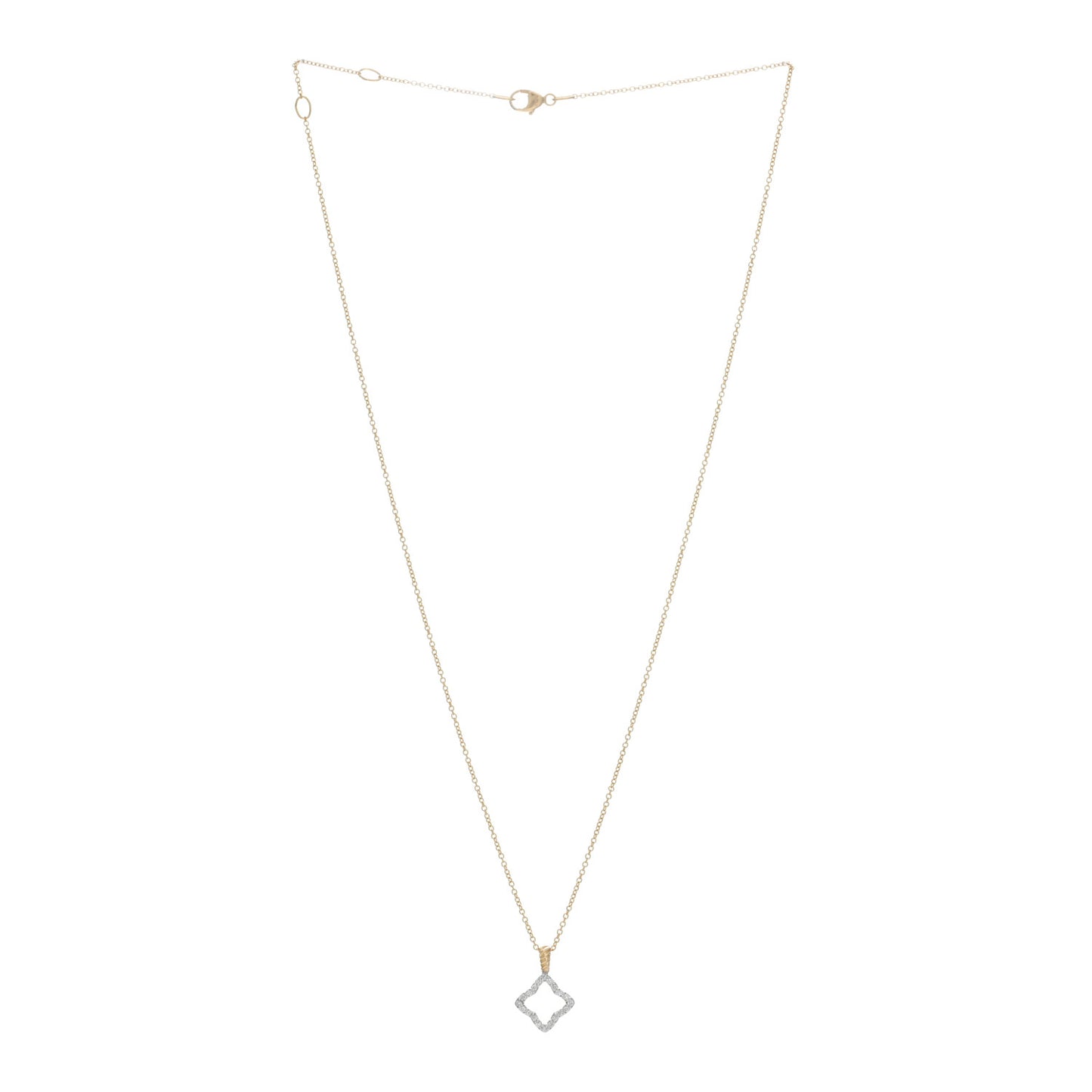18K Yellow Gold Diamond Cable Collectibles Quatrefoil Pendant Necklace