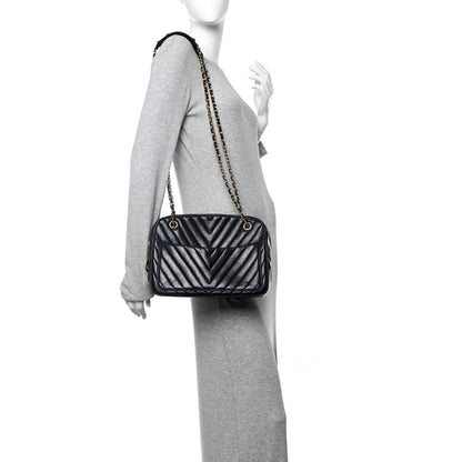 Chanel Lambskin Chevron Quilted Camera Case Navy 2 of 10