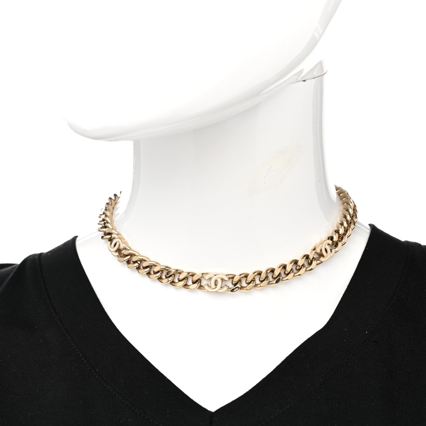 Metal Enamel Chain CC Choker Gold White