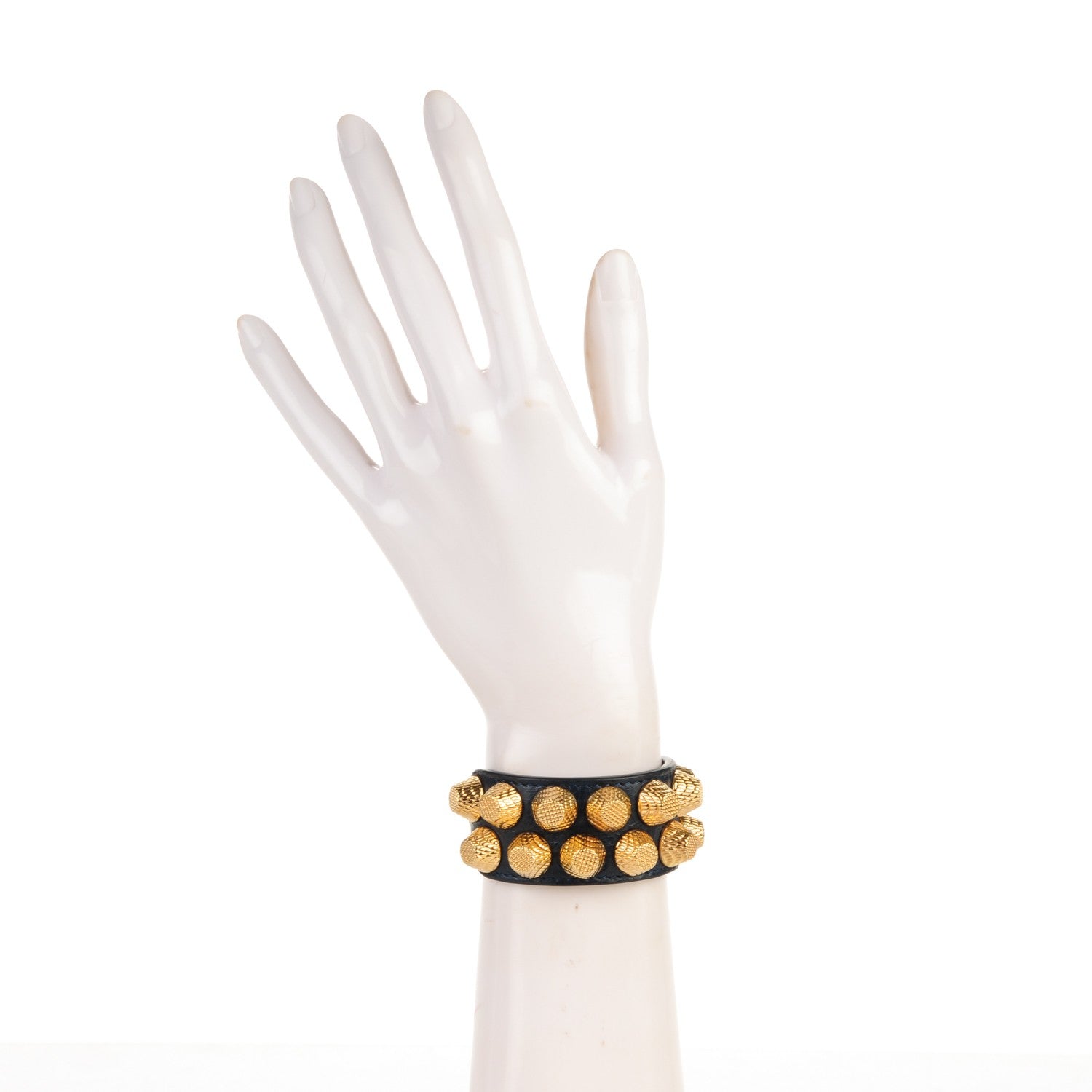 Balenciaga Agneau Arena Two Row Giant Gold M Bracelet Bleu Obscur 2 of 8