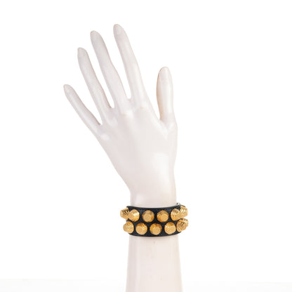 Balenciaga Agneau Arena Two Row Giant Gold M Bracelet Bleu Obscur 2 of 8