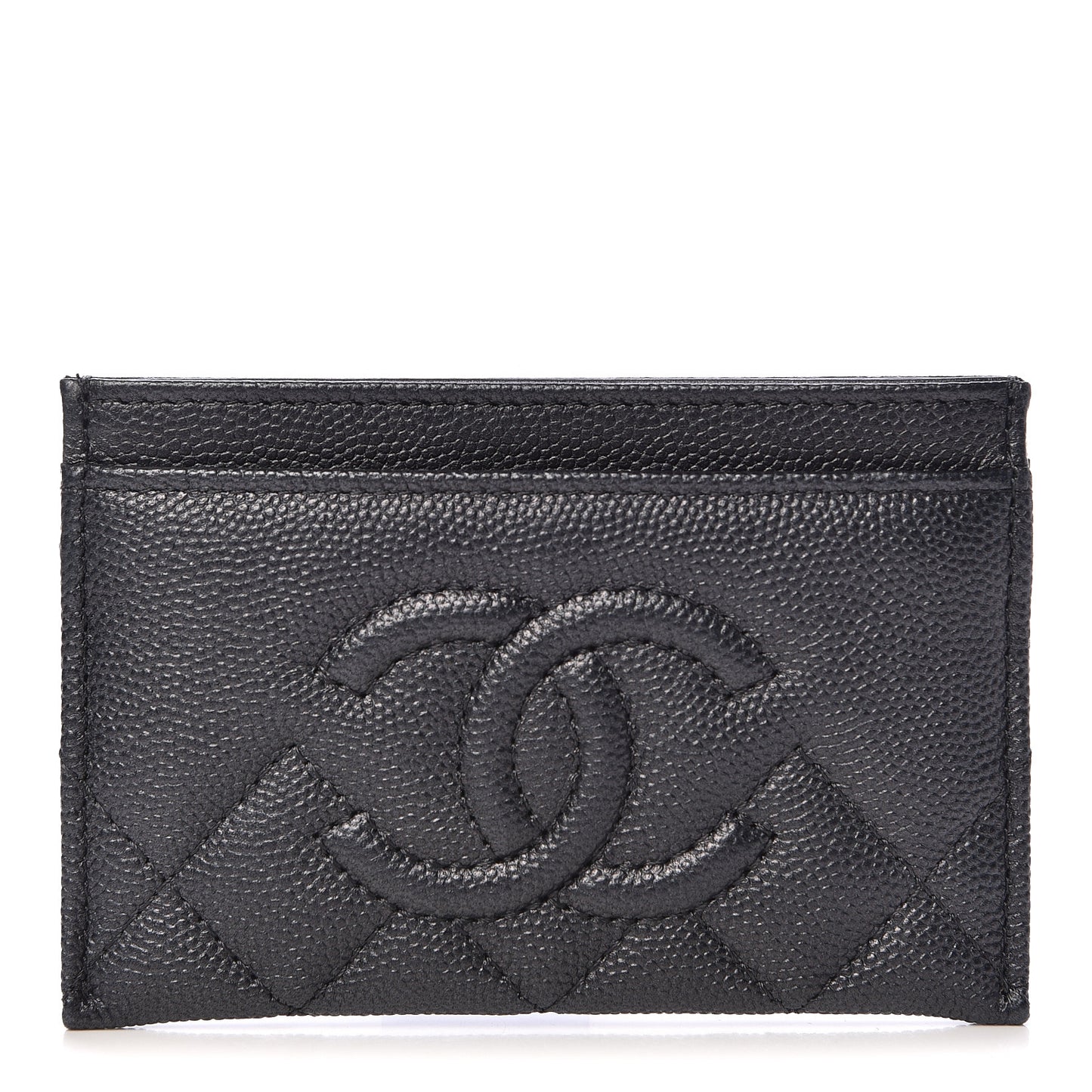 Metallic Caviar Quilted CC Card Holder Dark Grey