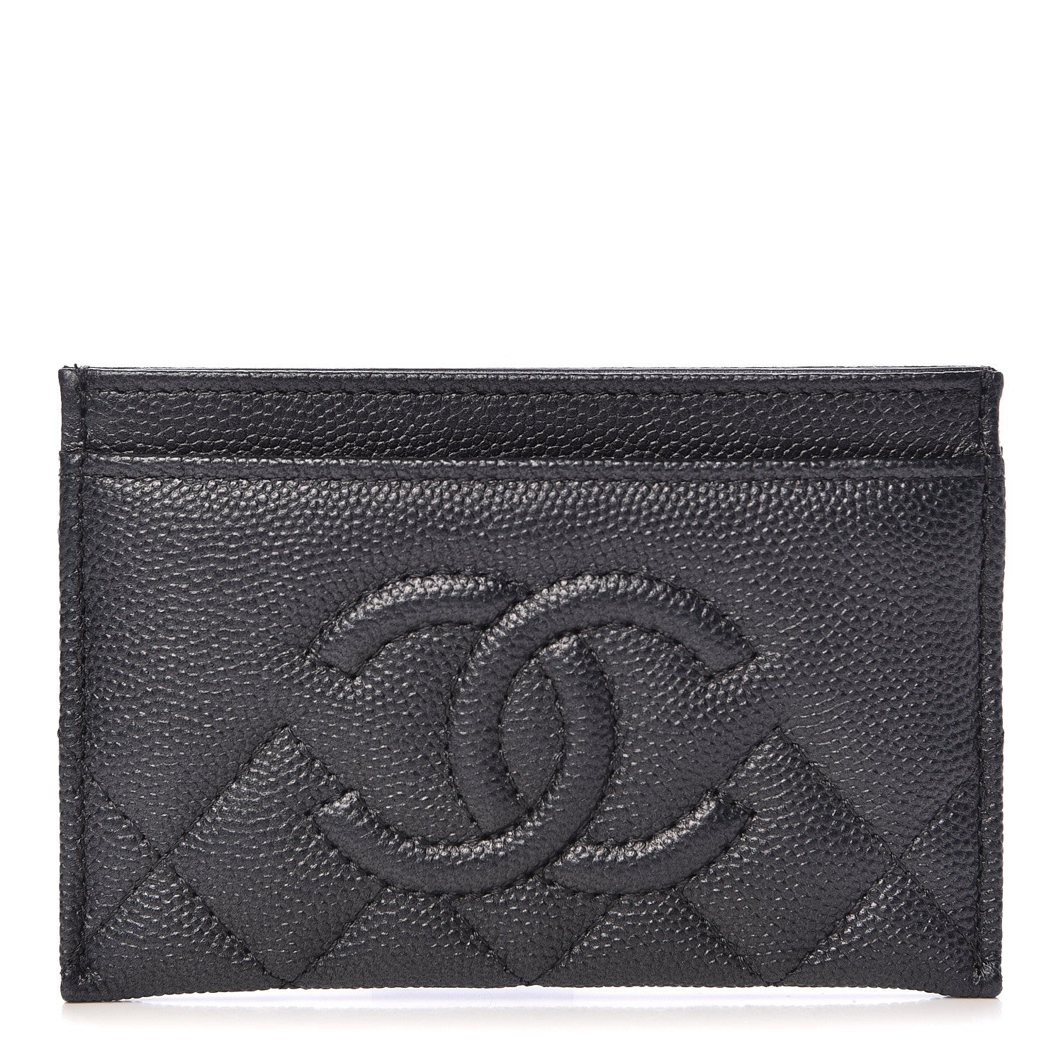 Chanel Metallic Caviar Quilted CC Card Holder Dark Grey 1 of 9