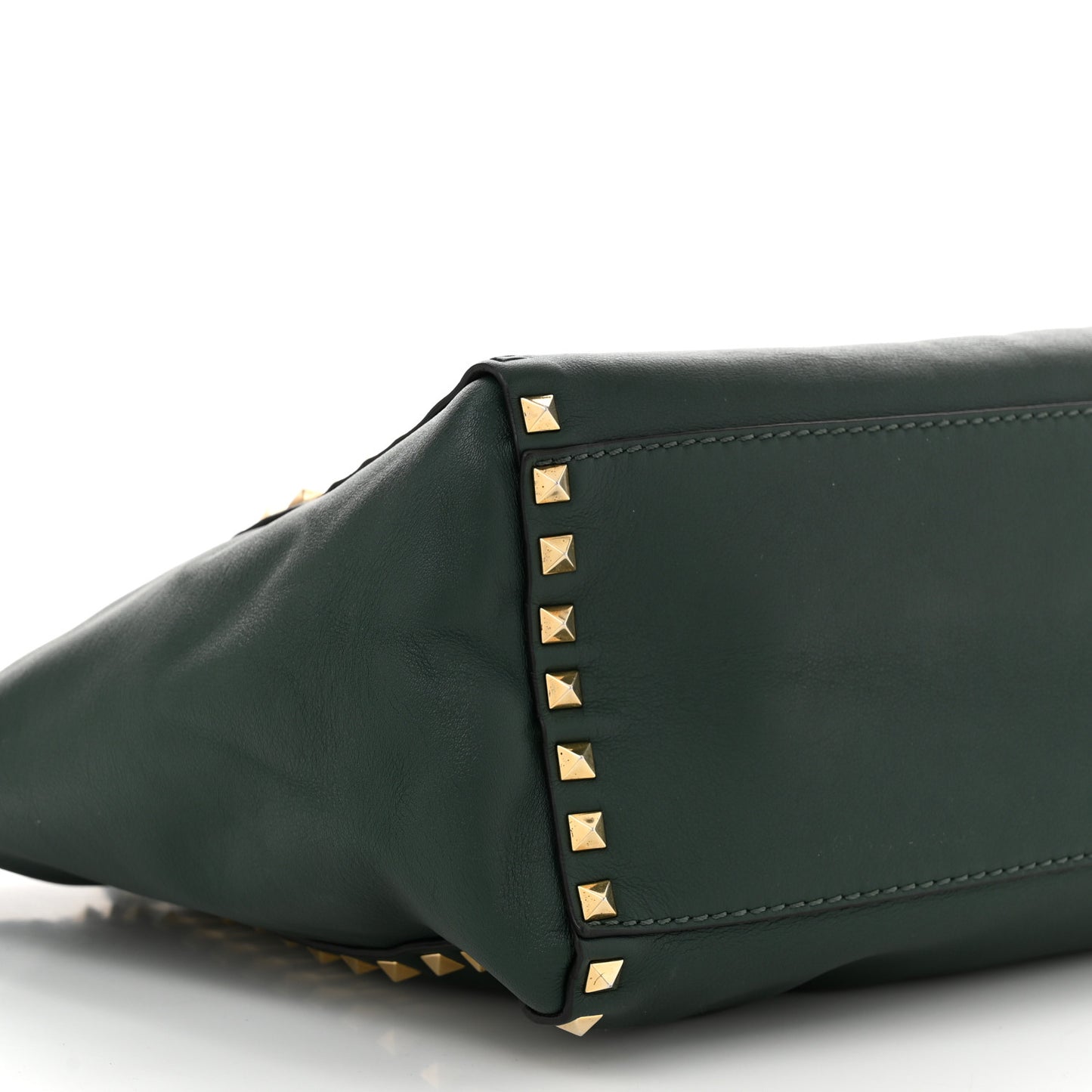Vitello Rockstud Double Handle Tote  Smeraldo