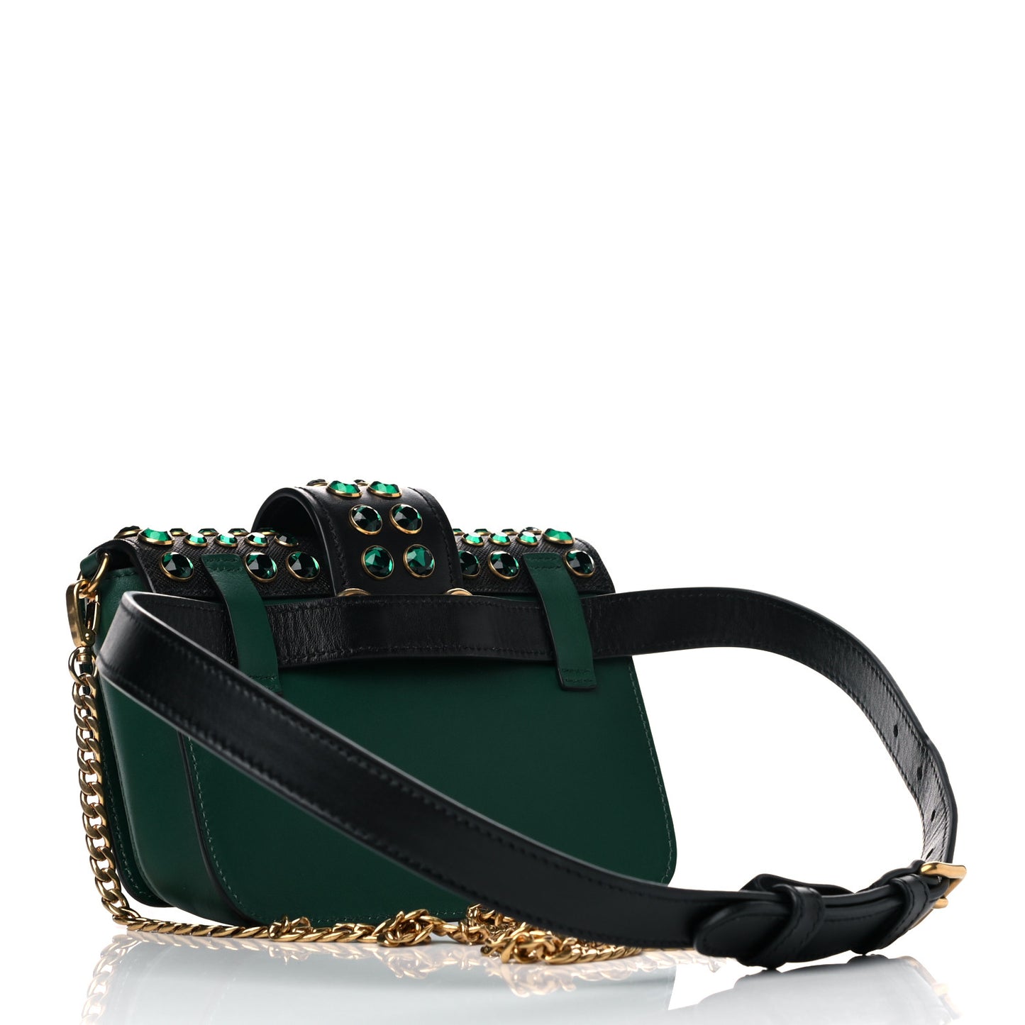 Saffiano City Calf Crystal Cahier Belt Bag Biliardo Black
