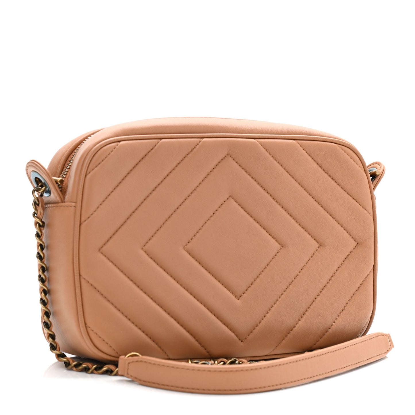 Lambskin Chevron Quilted Pyramid CC Camera Case Camel