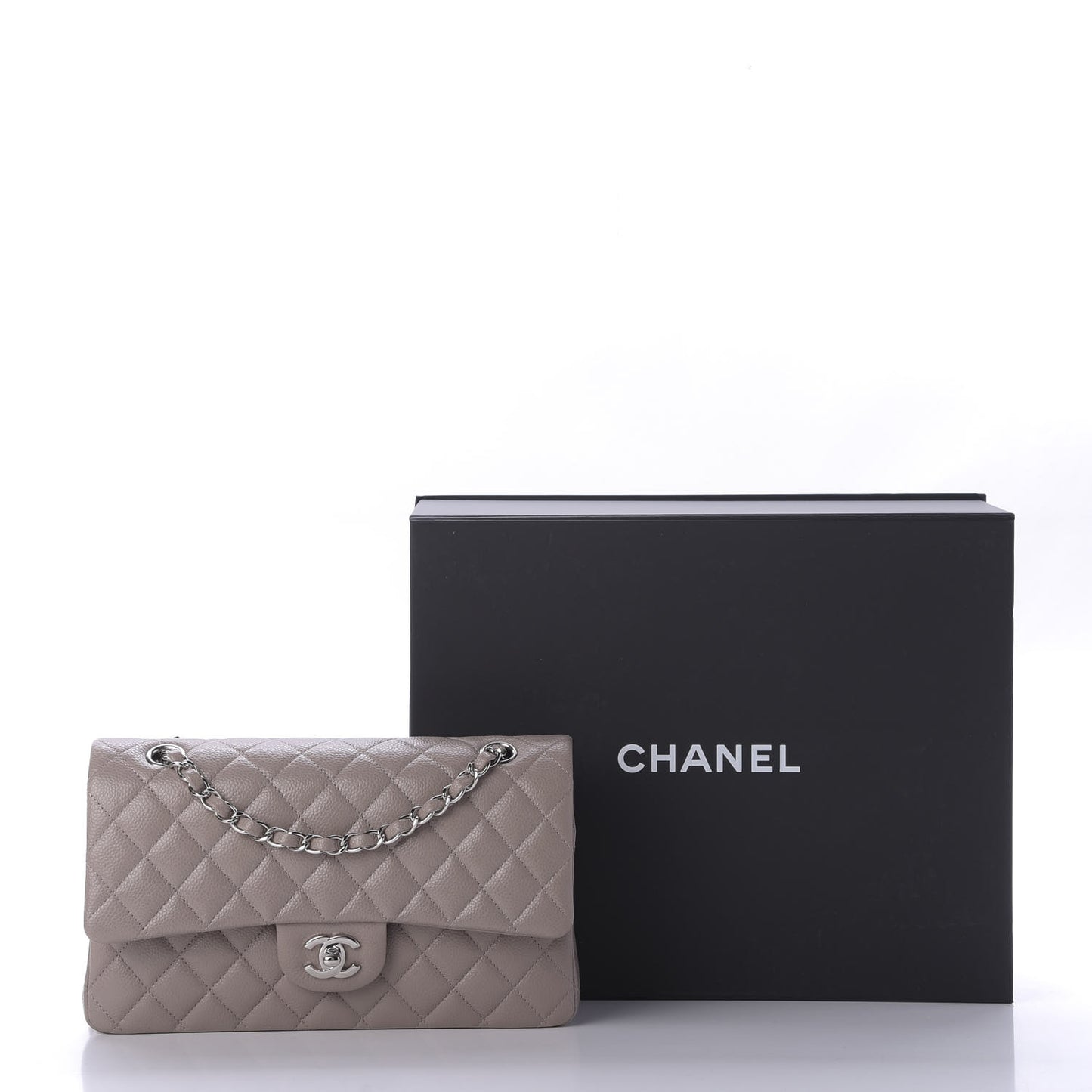 Caviar Quilted Medium Double Flap Beige