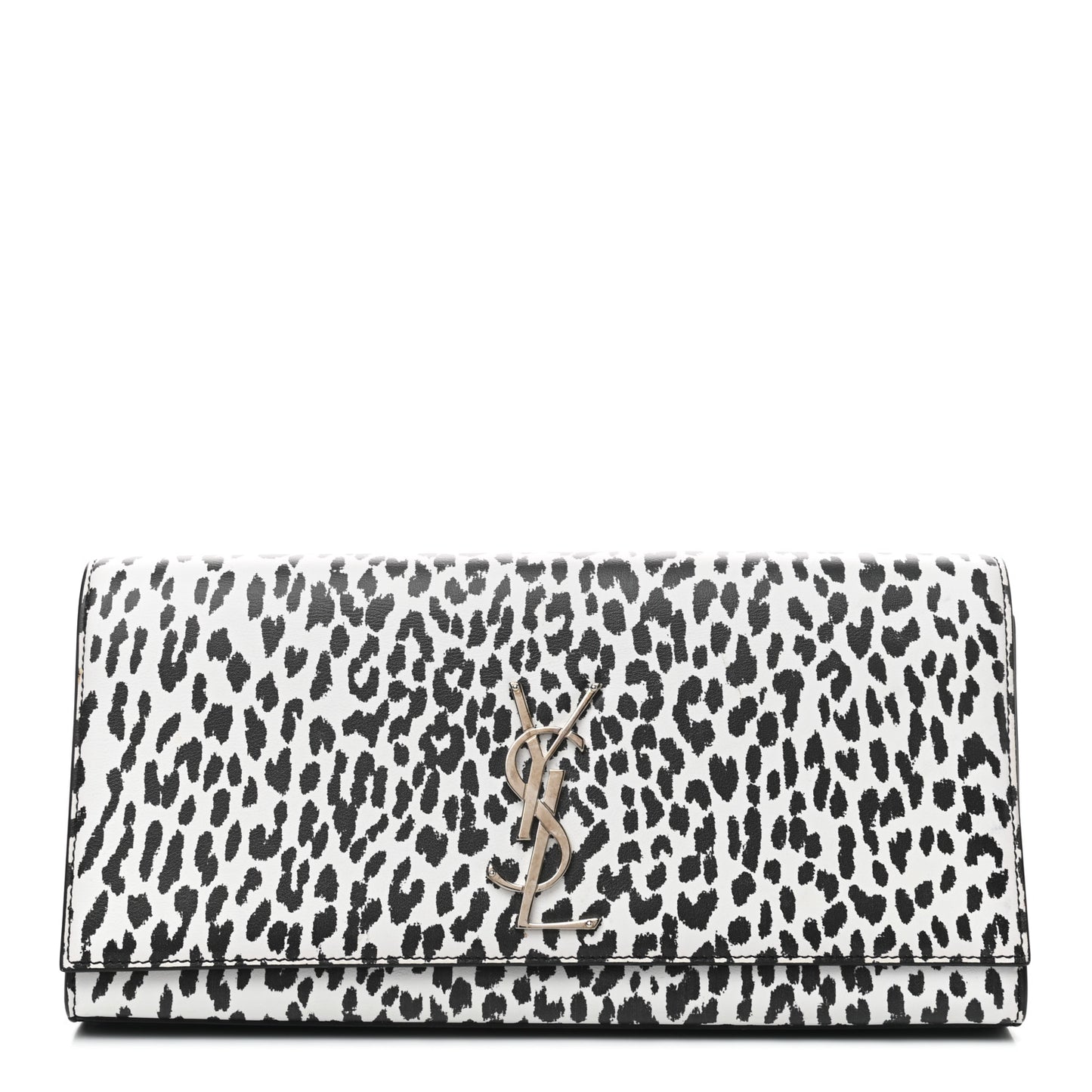 Calfskin Monogram Printed Leopard Cassandre Clutch Black White