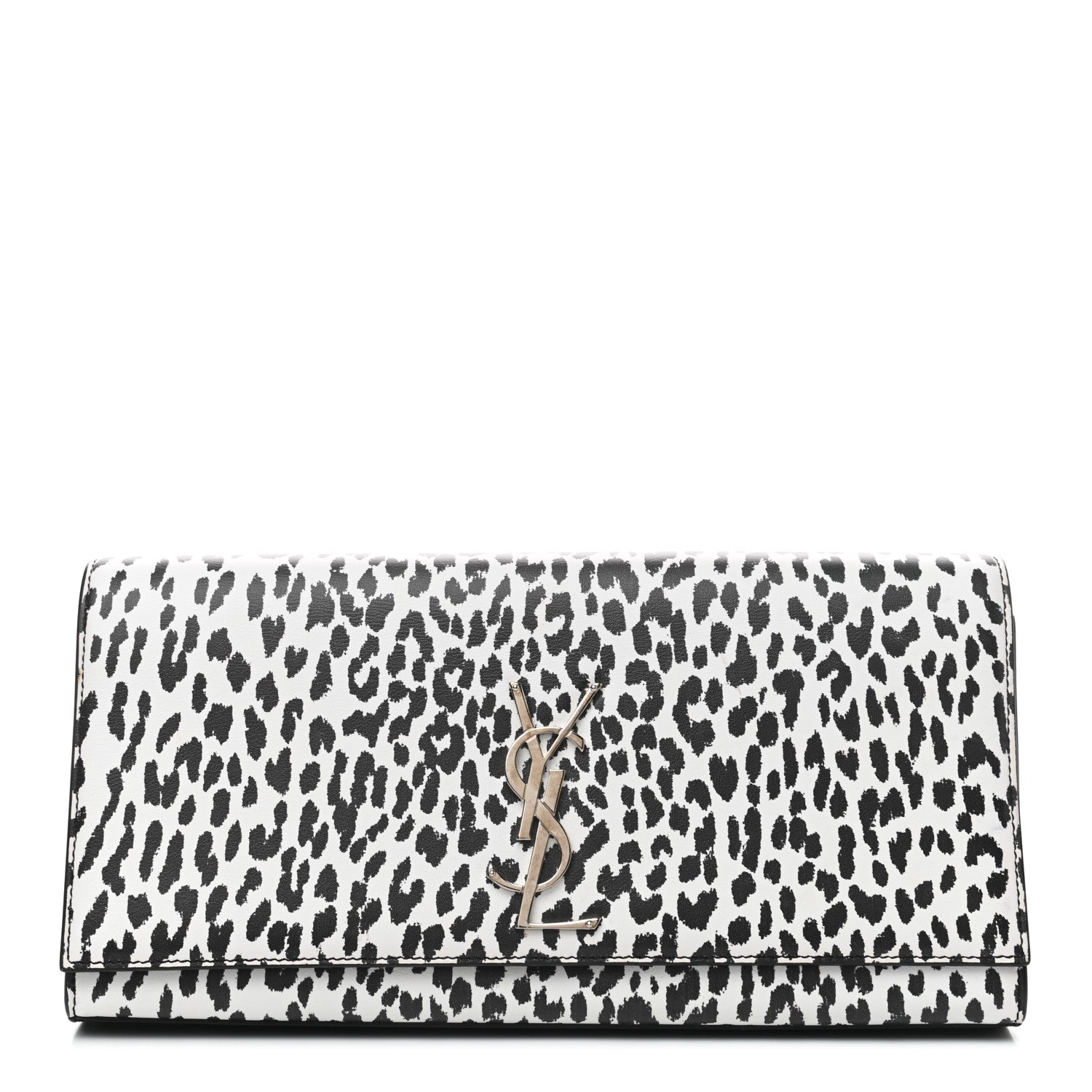 Saint Laurent Calfskin Monogram Printed Leopard Cassandre Clutch Black White 1 of 7